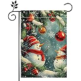 Winter Snowman Snowflake Christmas Garden Flag for Outside, Xmas Ball Welcome Yard Flag 12x18 Inch Double Sided Burlap Holiday Farmhouse Outdoor Flag Home Decoration