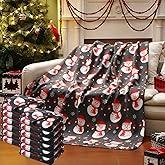 Preboun 12 Pcs 50 x 60 Inch Christmas Snowman Throw Blanket Fleece Printed Warm Holiday Throw Blanket Bulk for Couch Bedroom Bed Sofa Office Winter Travel Wedding Decorations Gifts
