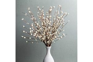 jinghong 6PCS Artificial Pip Berry Stems,Cream Berry Stems White Berry Picks for Winter Christmas Holiday and Home Decor(Cream)