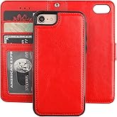 Bocasal iPhone SE (2022)/SE (2020)/8/7 Case with Card Holder PU Leather Magnetic Detachable Kickstand Shockproof Wrist Strap 