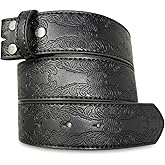 BC Belts Leather Belt Strap with Tooled Western Floral Leaf Embossed Pattern 1.5" Wide with Snaps
