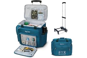 Ezy Roll Rolling Craft Bag, Large Tote with Detachable Wheels, Rolling Teacher Bag, Water Resistance Craft Storage Organizer, Sewing Machine Case with Wheels - Blue
