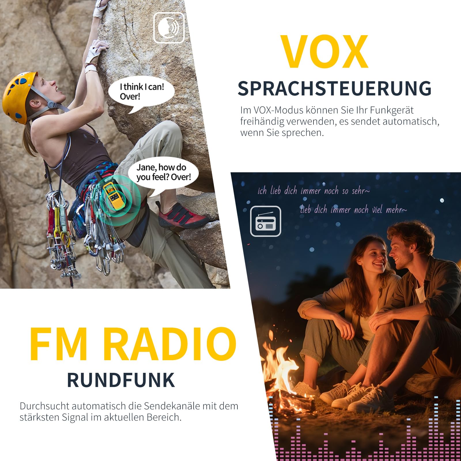 Gaswei G2Pro Professionelle Walkie-Talkies für Erwachsene [IP67 wasserdicht & schwimmfähig] Langstrecken-Funkgerät mit Doppel-PTT, VOX,SOS-Alarm,FM-Radio + Akku für Outdoor, (2er-Set in Gelb) 8