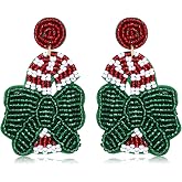 Christmas Earrings for Women Beaded Holiday Reindeer Bulb Boot Earrings Handmade Christmas Tree Drop Dangle Earrings Festive Jewelry Gifts