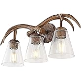 JONATHAN Y 25.5" Brown Wood Finish 3-Light Resin Faux Antler LED Vanity Light, Southwestern Bohemian Wall Sconce with Seeded 