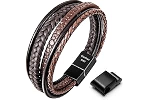 Speroto Mens Bracelet, Adjustable Mens Leather Bracelet with Stainless Steel Clasp, Multi-Layer Braided Genuine Leather Bracelet for Men and Women