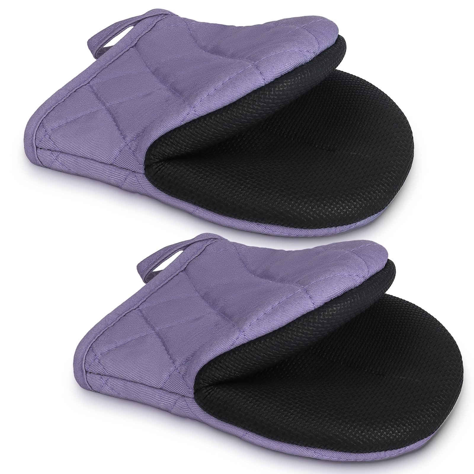 Photo 1 of 1 Pair Short Oven Mitts - Silicone Kitchen Oven Gloves High Heat Resistant 500?, Mini Oven Mits with Non-Slip Grip Surfaces and Hanging Loop for BBQ, Baking, Cooking and Grilling (Purple)