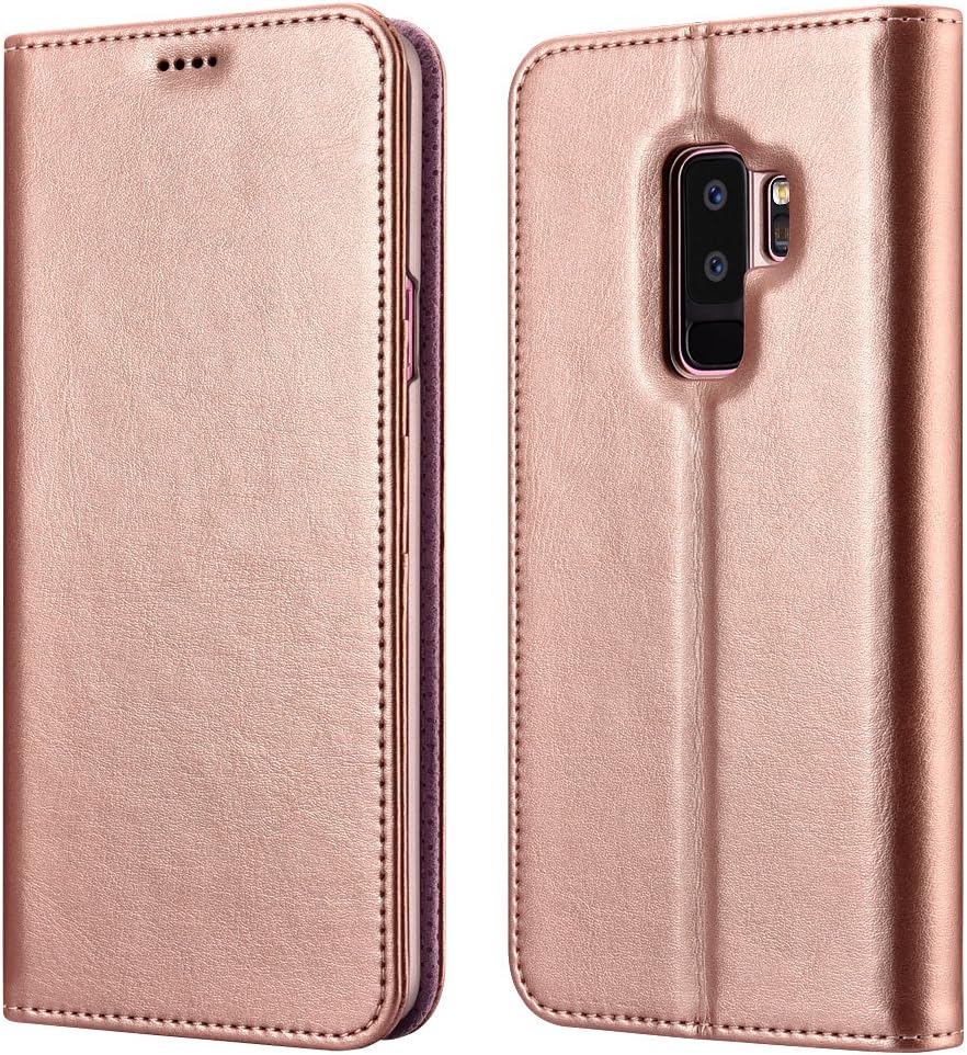 XOOMZ Galaxy S9 Plus Wallet Case, Vegan Leather Folio Flip Cover with Kickstand and Credit Card Slots for Samsung S9 Plus (2018) 6.2 Inch (Rose Gold)