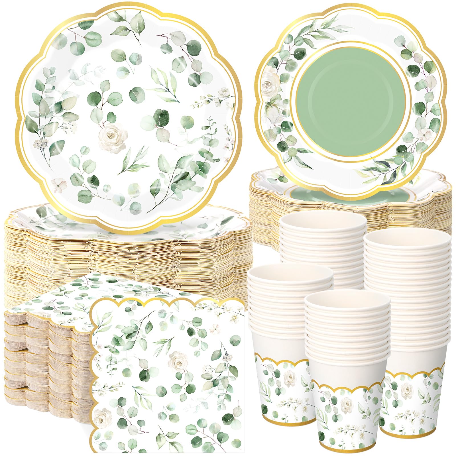 Funnymoom 250 Pcs Sage Green Color Party Decorations Eucalyptus Plates ...