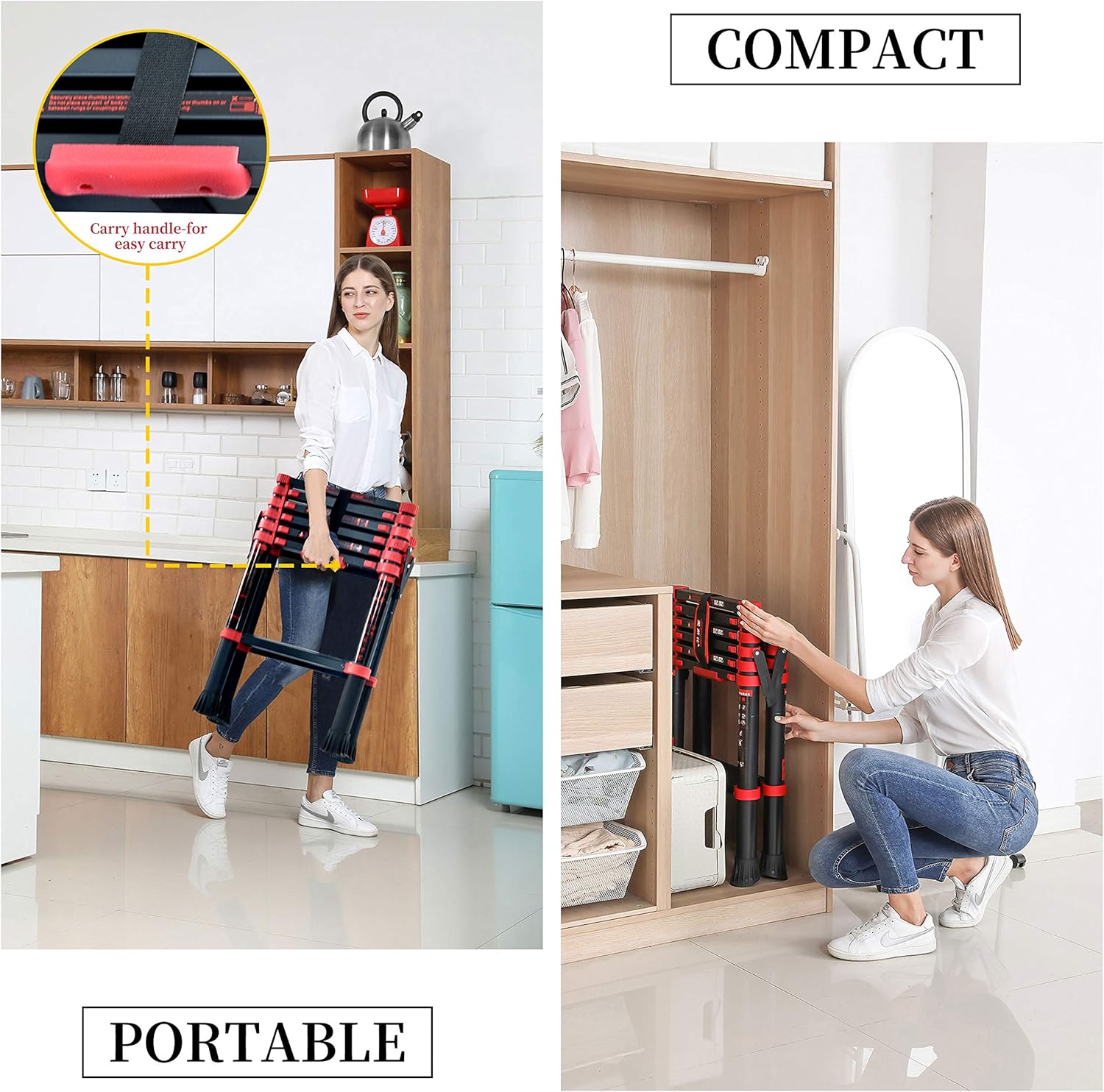 charaHOME Telescoping Ladder A-Frame Aluminum Extension Ladder Lightweight Portable Multi-Purpose Folding Ladder with Detachable Tool Tray, 330 Pound Load Capacity - - 