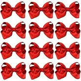 12 PCS 3" Hair Bow Clips Red Grosgrain Ribbon Solid Color Hair Bow with Alligator Clips Hair Accessories for Teen Toddler Little Girls (Red)