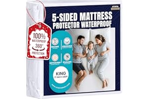 Utopia Bedding Waterproof 5-Sided Mattress Protector King Size, Premium Breathable Mattress Cover, Fitted Style with Stretchable Pockets (White)