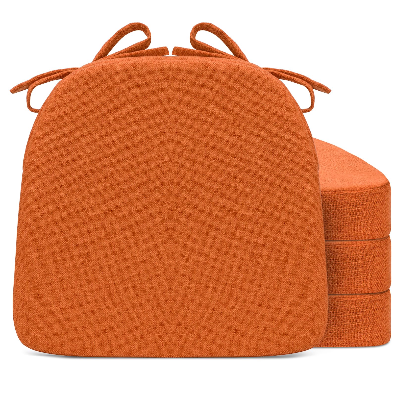 Photo 1 of Sunsleek Chair Cushions for Dining Chairs, D-Shaped Seat Cushions with Removable Washable Cover and Ties, Chair Pads for Kitchen, Indoor Dining Room, Patio Chairs, 17'' x 16'', Set of 4, Orange
