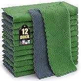 Mordimy 12 Pack Kitchen Cloths Dish Towels (10" x 10", Dark Grey & Grass Green), Super Soft and Absorbent Dish Cloths, Coral Velvet Microfiber Cleaning Cloth, Nonstick Oil Fast Dry Dishcloths