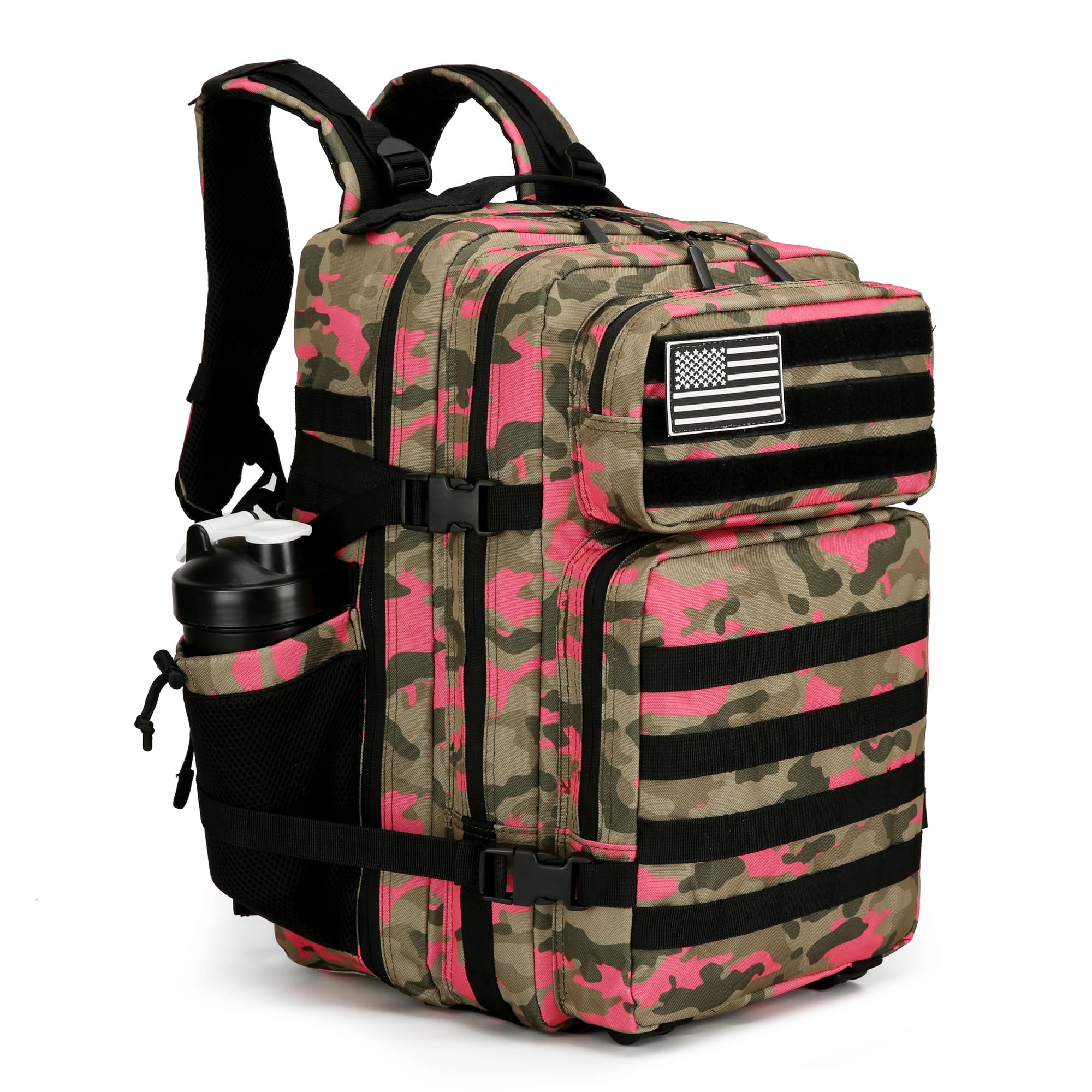 KXBUNQD Military Tactical Backpack for Men and Women Army 3 Days Assault Pack Bag Large Rucksack with Molle System, Pink Camo, Rucksack Backpacks