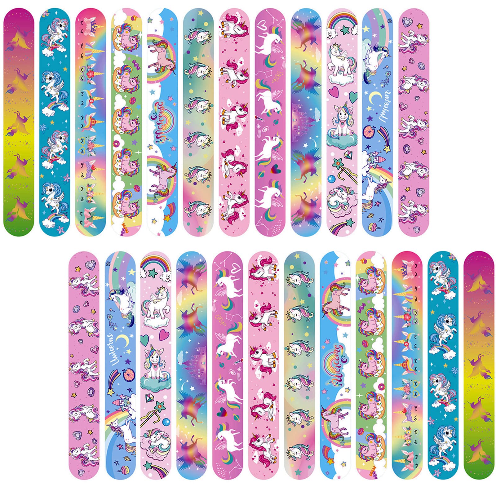 Unicorn Slap Bracelets 24Pcs Snap Bands for Kids Party Favors - Party Bag Fillers and Birthday Supplies, Wristband Prizes for Girls, Classroom and Xmas Gifts