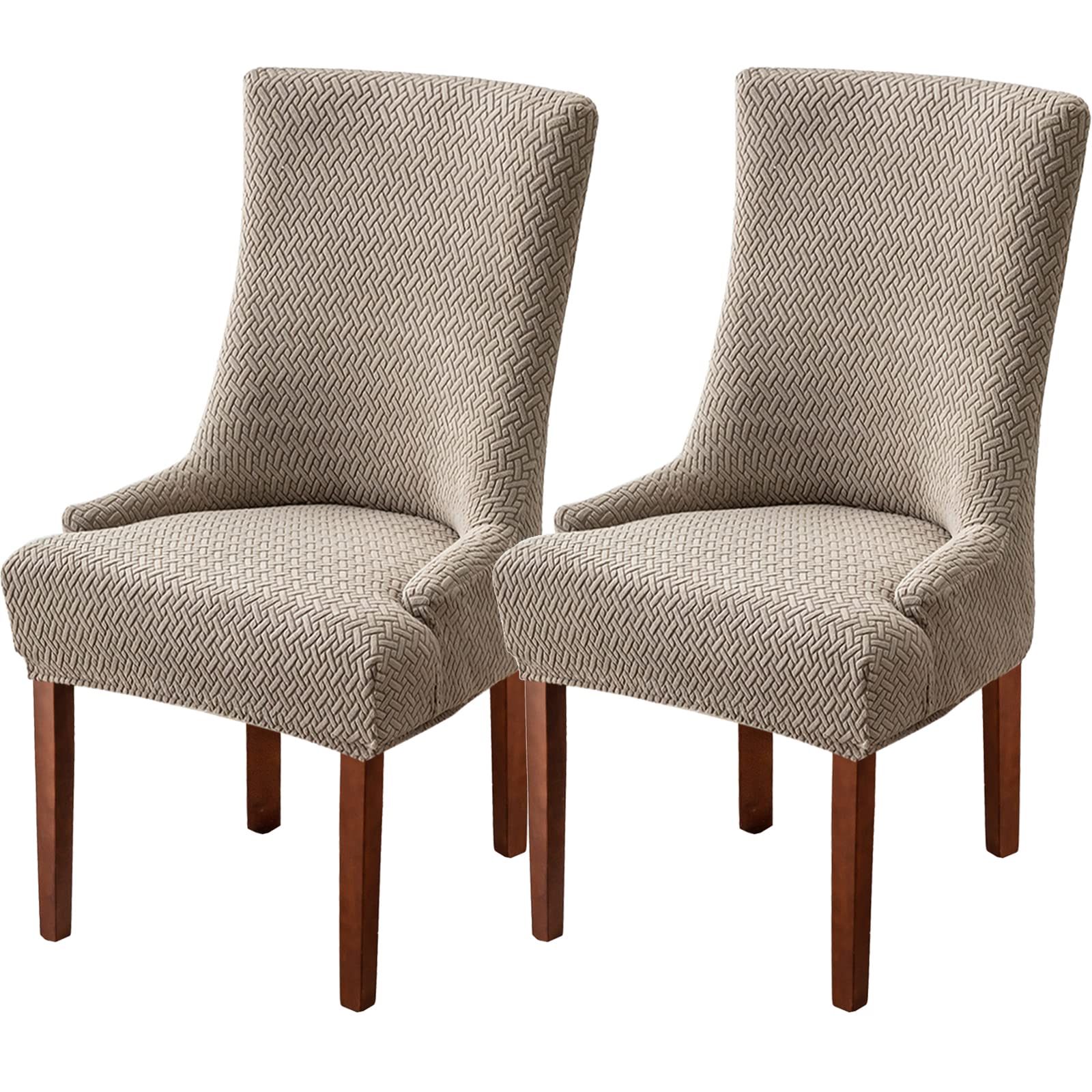 Wingback Dining Chair Covers - High Stretch Wing Chair Slipcover Chair Protector Seat Cover, Wingback Chair Covers for Dining Room Living Room Wedding Hotel Banquet Home Decor (Khaki, Pack of 2)