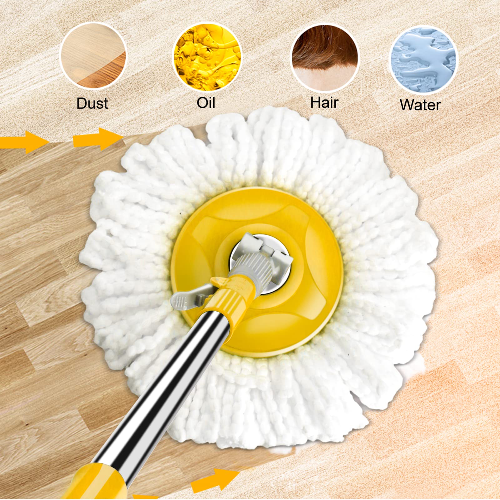 MASTERTOP Mop and Bucket with Wringer Set,Spin Mop and Bucket on Wheels,Wet Dry Dust Mops for Floor Cleaning,48'' Stainless Steel Handle,5 Microfiber Washable Mop Pads