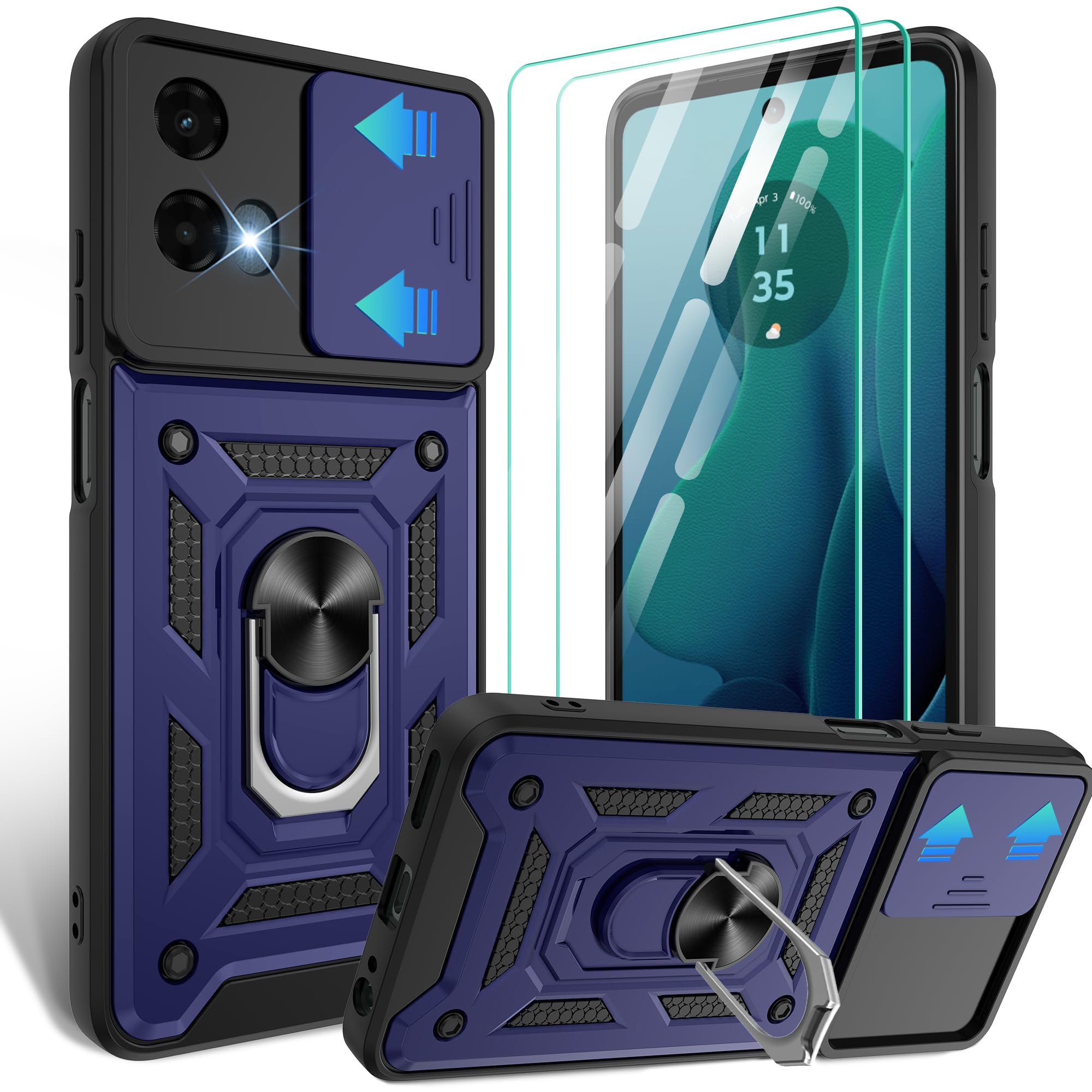 Gritup for Moto G 5G-2024 Case with [HD Screen Protector×2], 360° Metal Rotation Ring Kickstand [Military Grade Drop Proof],Blue