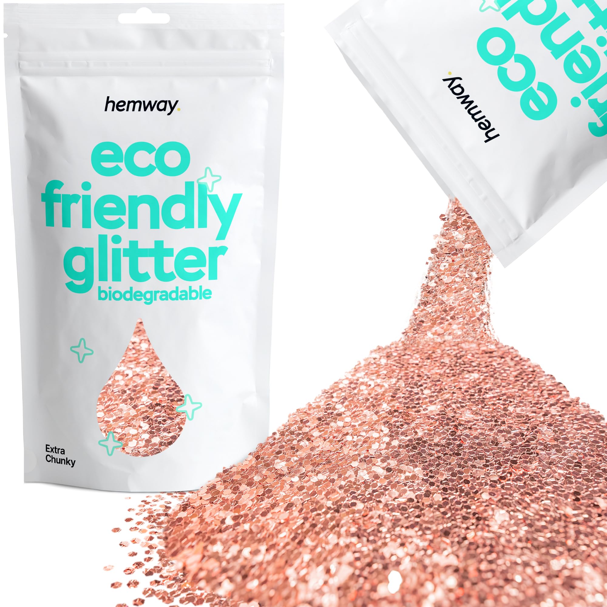 Eco Friendly Biodegradable Glitter | Rose Gold - Extra Chunky 100g, Plant Based, Biodegradable Glitter for Craft, Face, Hair, Nail, Body and Festival - Hemway