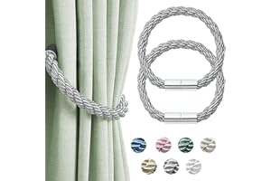 VIKIMORA 2 Pack Curtain Tiebacks for Draperys Gray, Strong Magnetic Curtain Tie Backs,Curtain Holders for Thick Drapes,Gray Cotton Rope Tie Backs for Heavy Duty Drapes,Gray