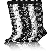 Fourluoo Halloween Socks Women Men Knee High Compression Socks for Halloween Nurses Running