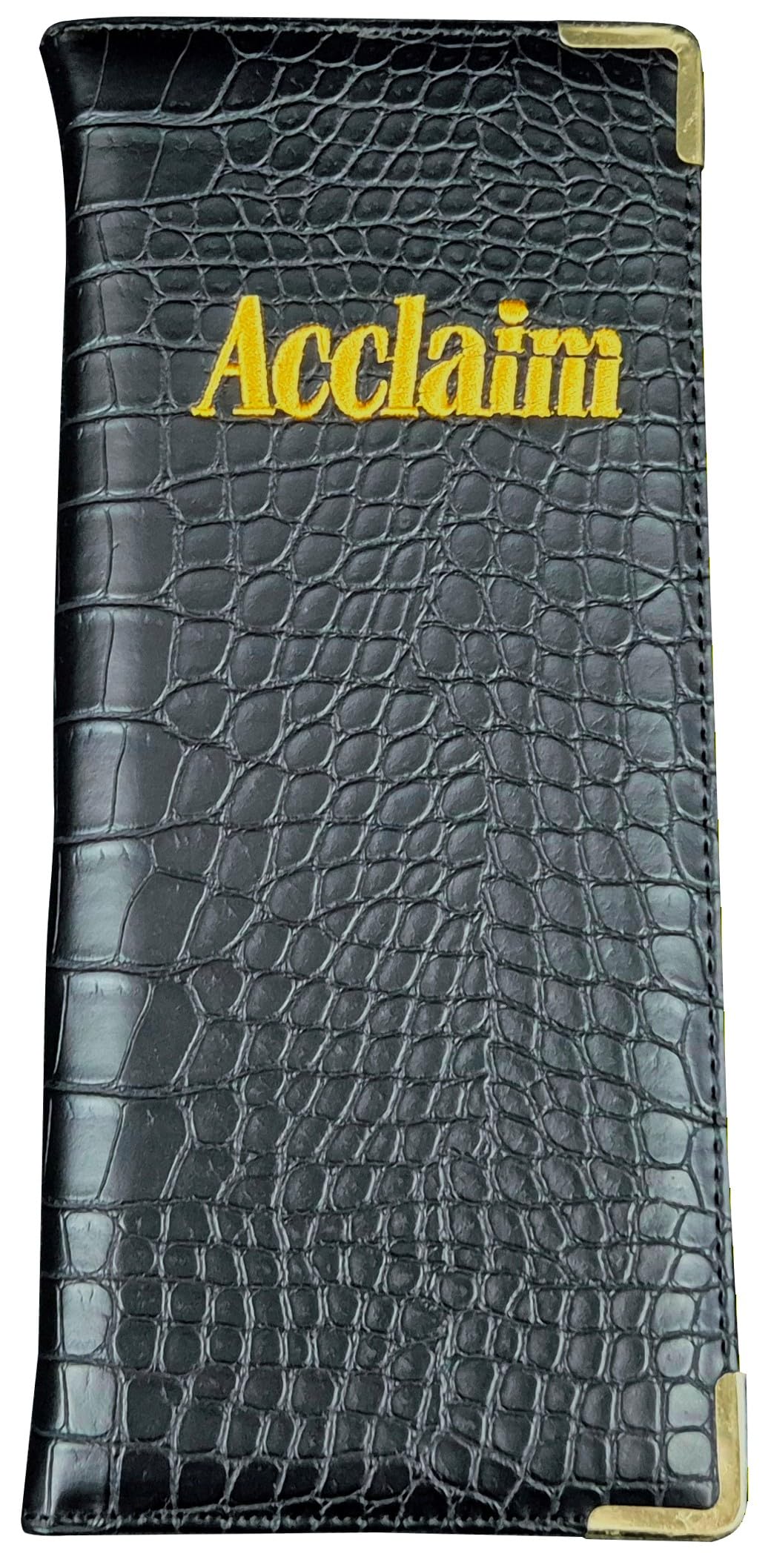 Acclaim Rigid Lawn Bowls Bowling Scorecard Holder Lightly Padded Synthetic Texture Effect 23 cm x 10 cm with Spring Clip & Pen Loop (Black)