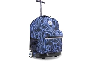 J World New York Sunrise Kids Rolling Backpack for Girls Boys Teen. Roller Bookbag with Wheels, Disco, 18"