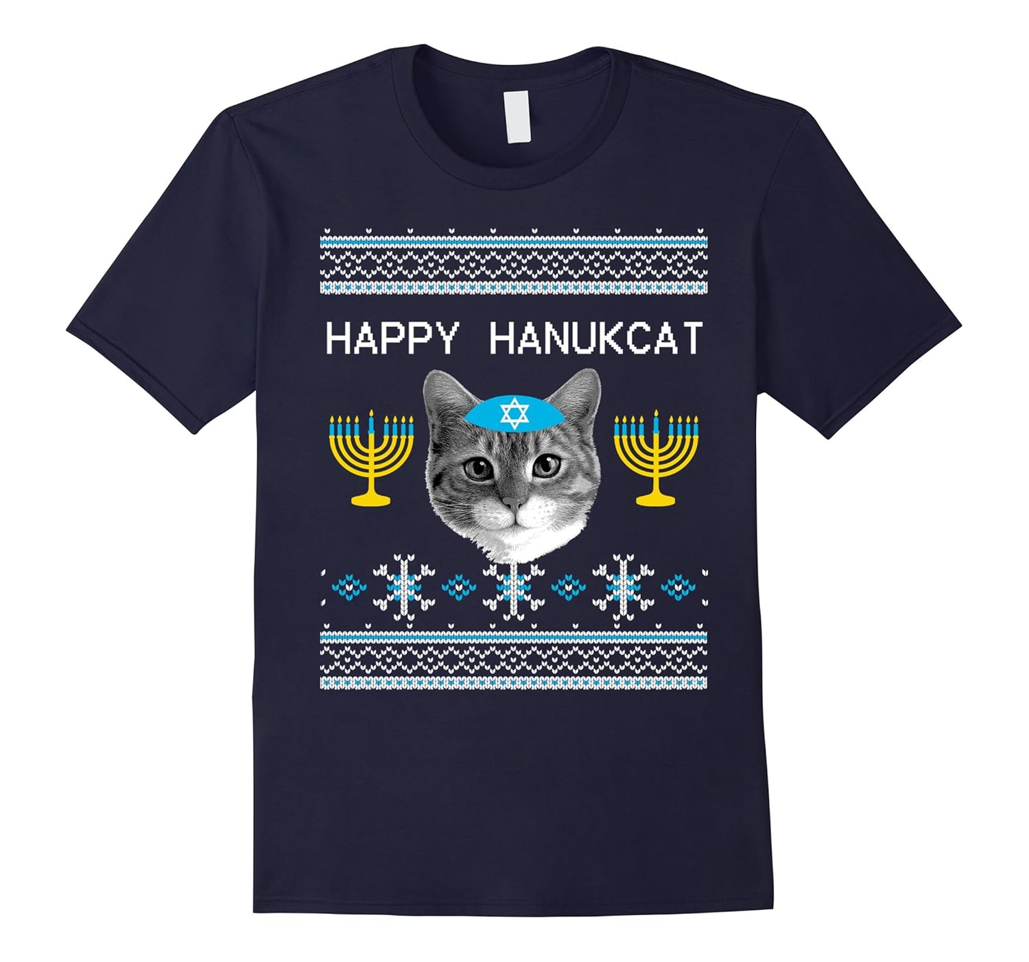 Hanukkah Cat Ugly Sweater Happy Hanukcat Tee-ANZ
