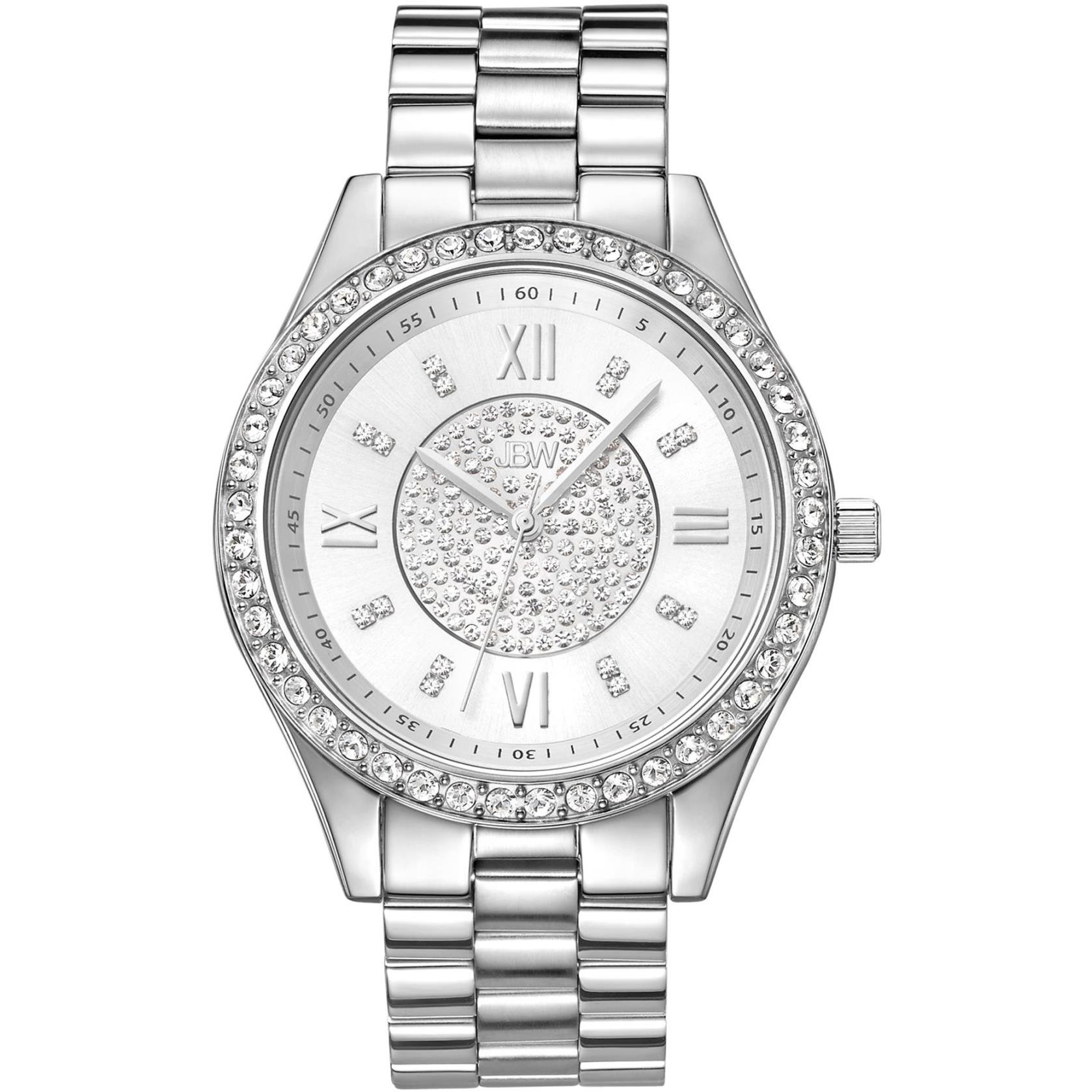 JBW Women's J6303A Mondrian Analog Display Japanese Quartz Silver Watch with Pave Diamond Face