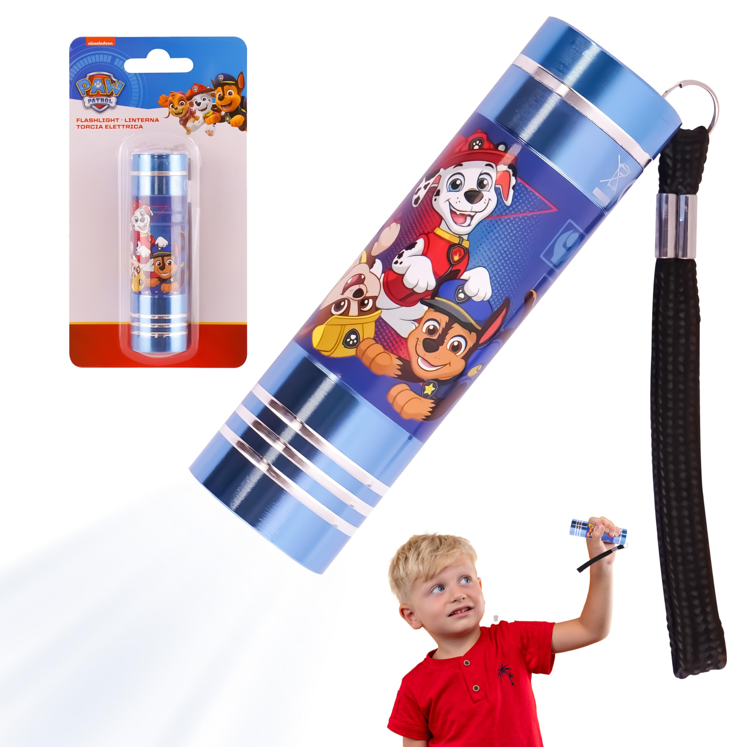 Paw Patrol 8.7cm LED Torch Super Bright for Kids, Blue Aluminium Alloy Flashlights with Lanyard for Kids Home Indoor Outdoor Lighting, Led Torch for Emergencies, Camping 3+ Years