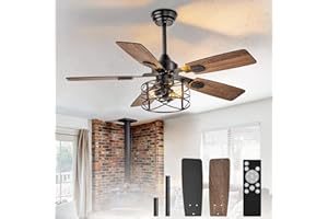 Depuley 42-Inch Ceiling Fans with Lights: Caged Ceiling Fans Dual Finish 5 Blades - Rustic Ceiling Fan with Remote Control for Farmhouse Living Room Outdoor Porch (E26 Bulb Included)