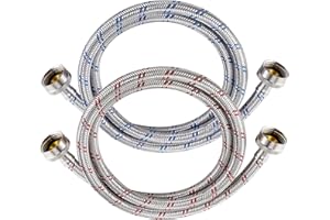 Yejesiy 4 Ft Washing Machine Hoses, 2 Packs Premium Stainless Steel Washer Hoses Burst Proof, Hot and Cold Striped Water Supply Hoses with 3/4'' Standard Interface fit for ALL Washer