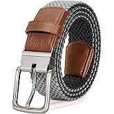 JASGOOD Reversible Elastic Braided Belt for Men, 1.34" Casual Woven Stretch Golf Belt for Jeans Shorts Pants
