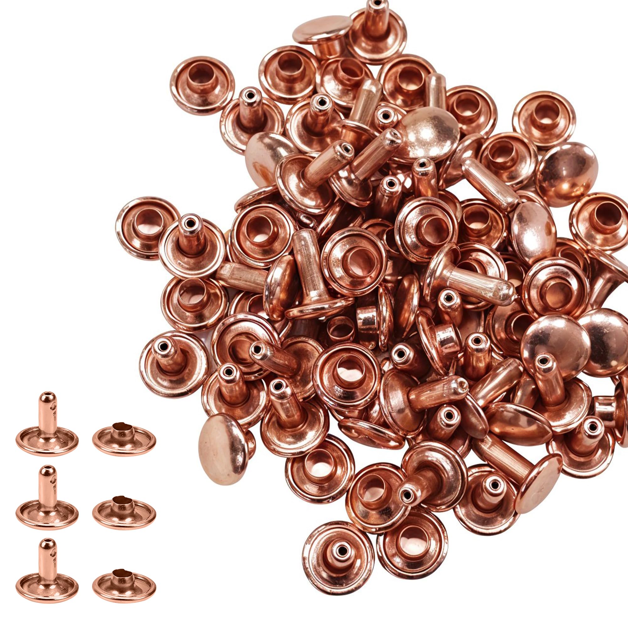 Trimming Shop Double Cap Rivets Leather Rivets Tubular Metal Studs for DIY Leathercrafts, Clothing Repair & Replacement, Handbag, Belts, 7mm x 5.5mm, Rose Gold, 100 Sets — image 1