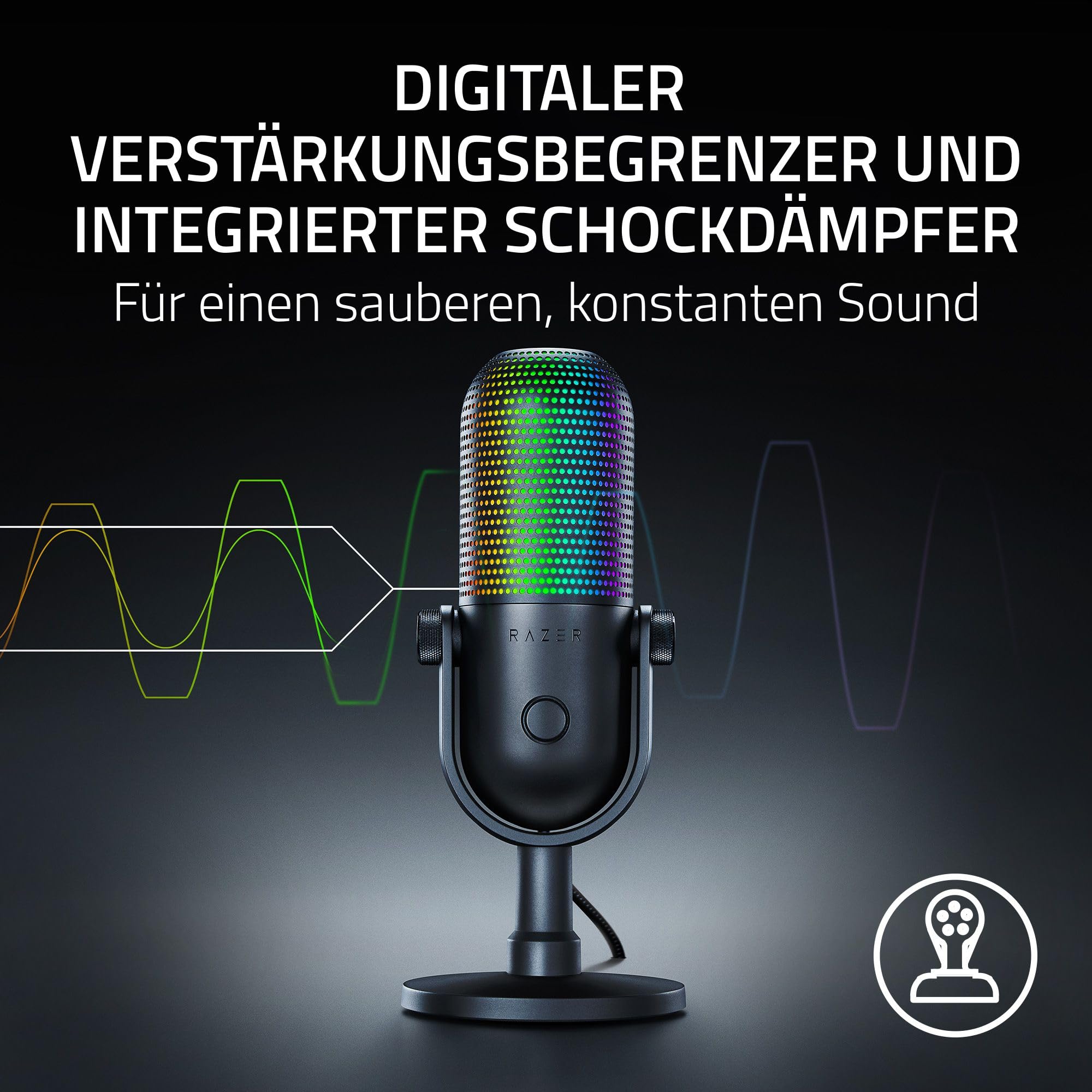 Razer Seiren V3 Chroma - RGB-USB-Mikrofon mit Tap-to-Mute (Reaktive Beleuchtung, Supernieren-Kondensator-Mikrofon, Digitaler Verstärkungsbegrenzer und integrierter Schockdämpfer) Schwarz 5