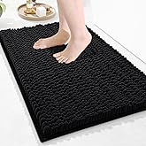 Arotive Luxury Chenille Bathroom Rug Mat, Extra Soft Thick Absorbent Shaggy Bath Rugs, Non-Slip Machine Wash Dry, Plush Bath Mats for Bathroom, Shower and Tub, 24x16, Black