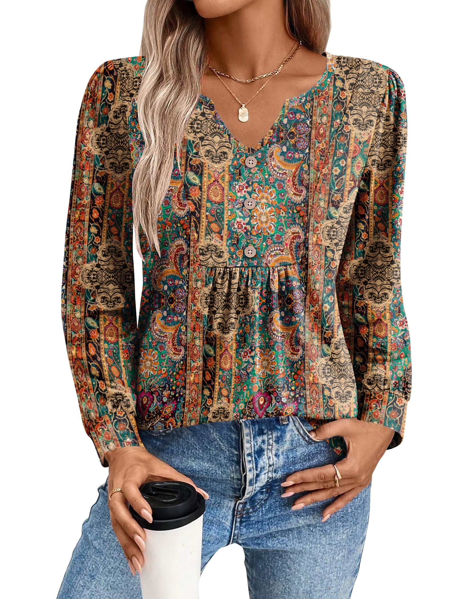 Zeagoo Boho Tops for Women Floral Blouse Dressy