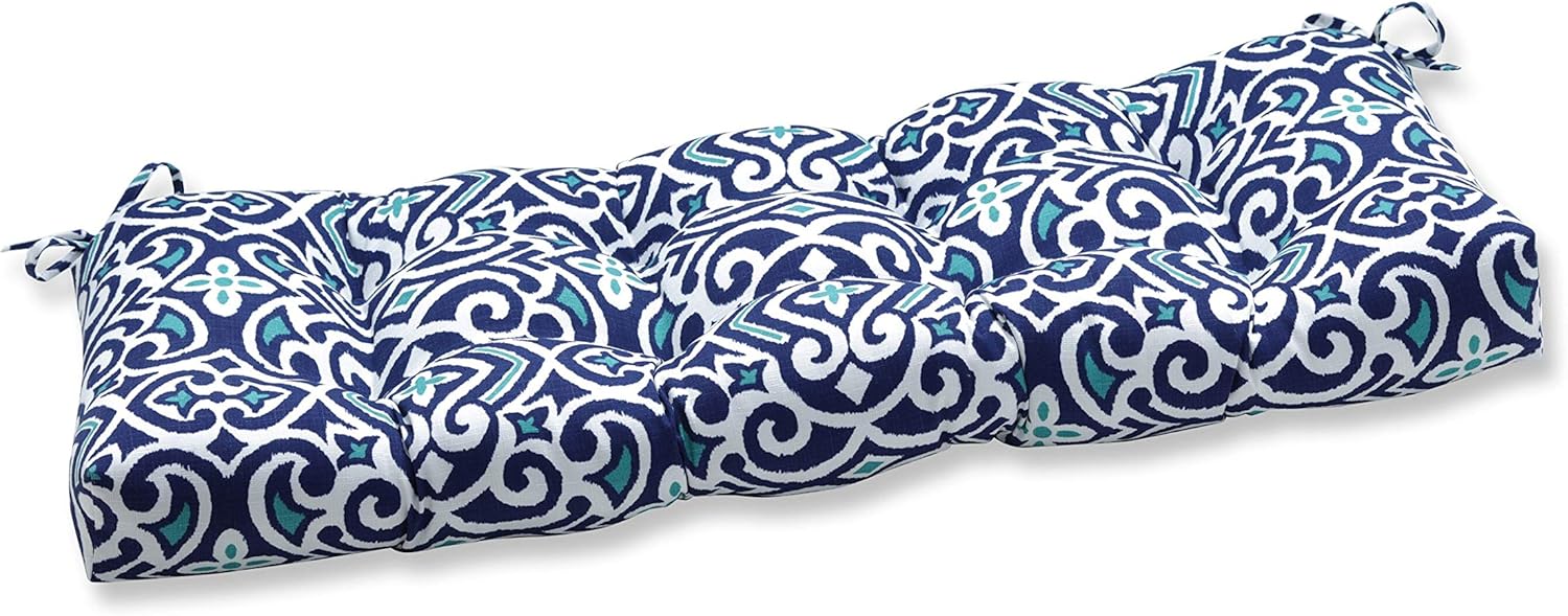 Pillow Perfect Outdoor | Indoor New Damask Marine Squared Corners Chair Cushion,Blue,36.5" x 18": Home & Kitchen
