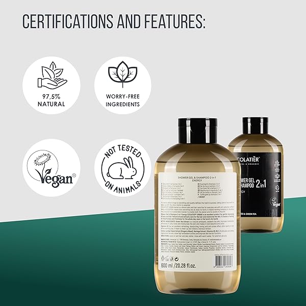 ECOLATIÈR 2-IN-1 BODY WASH MEN & SHAMPOO MEN – ENERGY BOOST, 97.5% NATURAL INGREDIENTS, VEGAN, NATURAL BODY WASH & HAIR CLEANSER, 20.3 FL OZ