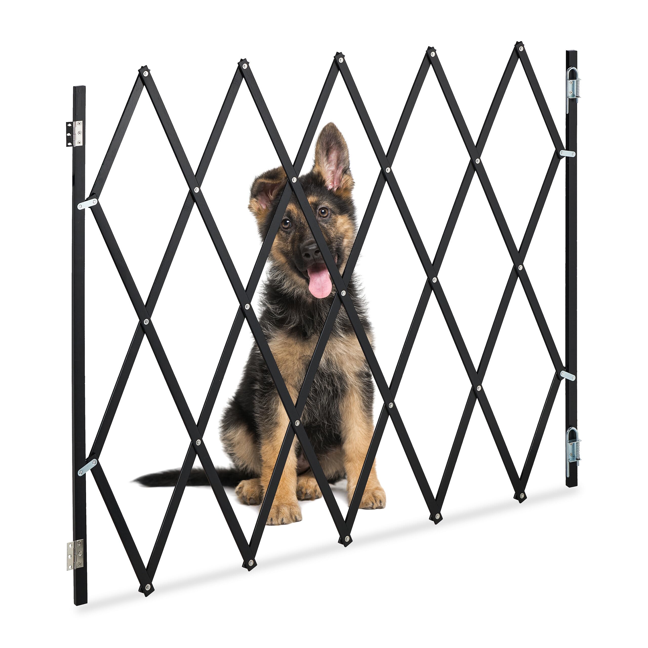 Relaxdays Safety Gate, Barrier, Width Extendable up to 130 cm, 87.5-100 cm high, Bamboo, Stair & Door Dog Guard, Black