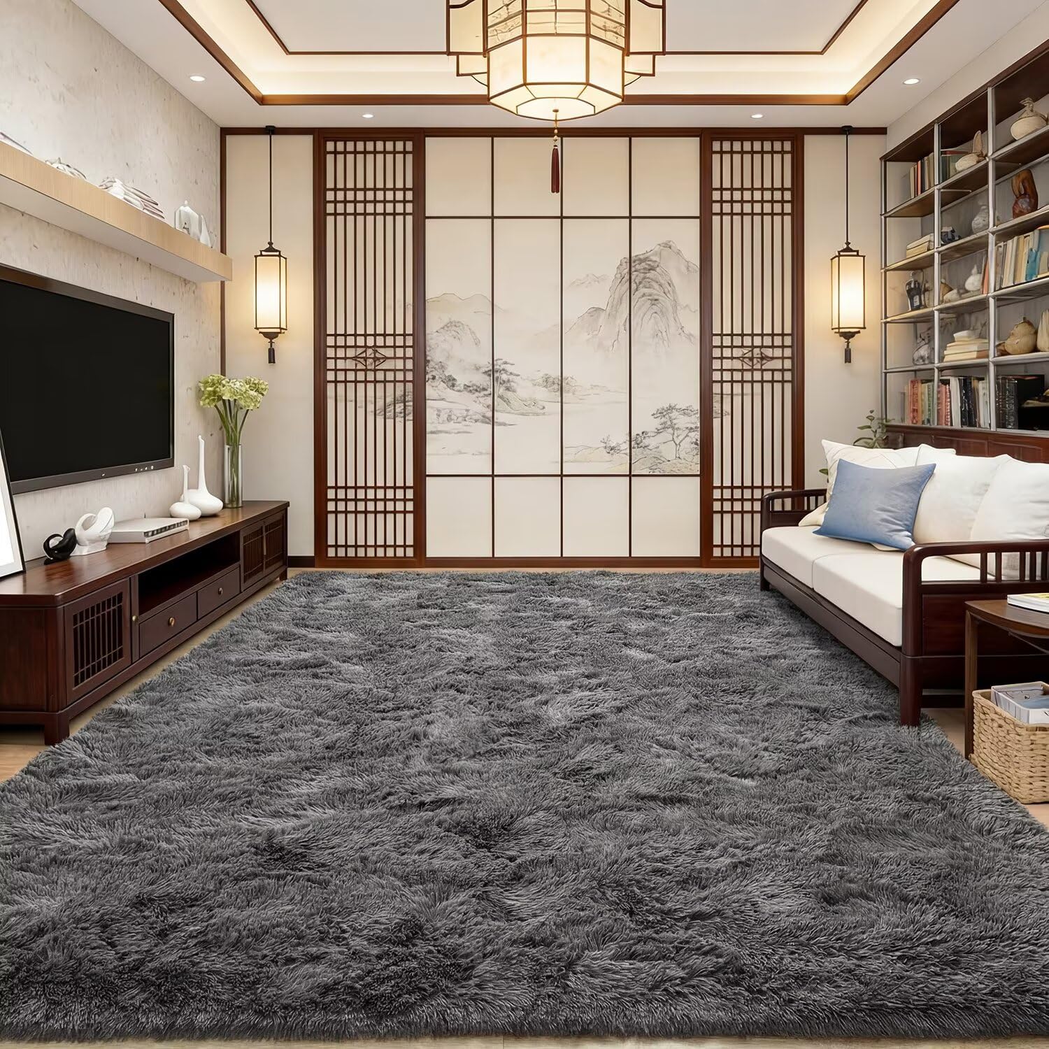 lekeplus Fluffy Soft Rug Living Room Bedroom Rugs, thermal carpet Shaggy Washable Rug, for Living Room Bedroom Play Area Kids Room Luxury Decorative (Grey, 80x160cm), (A1A) — image 1