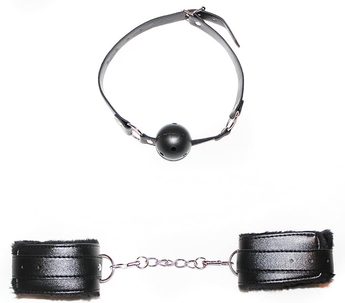Plastic BALL GAG for the mouth for adult and FURRY CUFFS