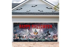 Vlipoeasn Cemetery Sukll Halloween Garage Door Decorations, 7x16 Ft Halloween Garage Door Cover Banner, Halloween Outdoor Party Photography Backdrop Sign Poster Decorations Supplies