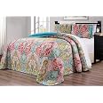 3-Piece Oversized Quilt Set Full/Queen - 100"x95" Reversible Coverlet, Prewashed Microfiber, Floral Print - View #9