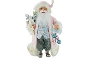 Windy Hill Collection 16" Pink & Blue Sparkling Chenille Coastal Santa Claus Christmas Figurine Figure Decoration 164006