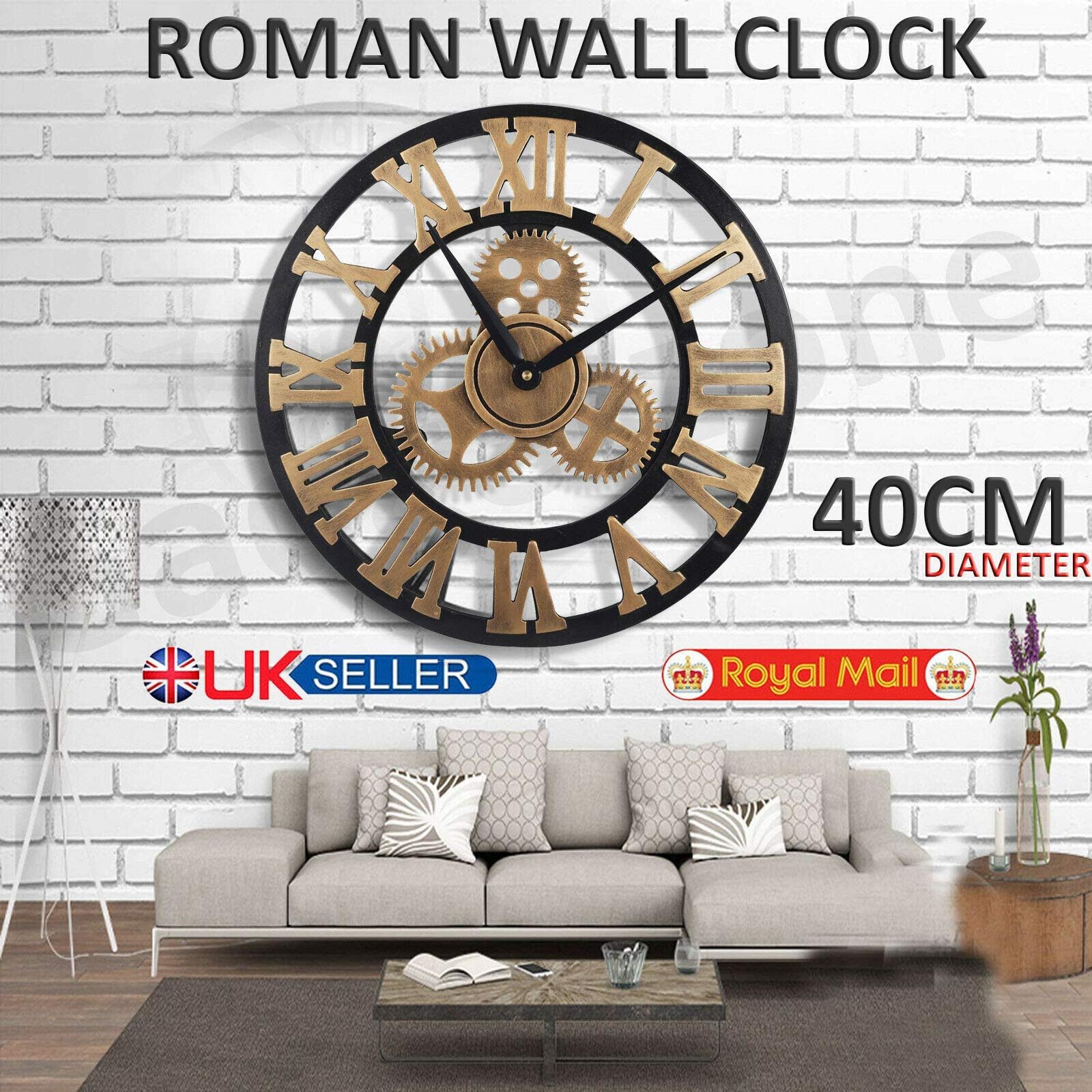 Gadget Zone UK® Large Decorative Wall Clock with Roman Numerals | Country Tuscan Style - Silent, Non-Ticking Metal Retro Wall Clock (40cm)