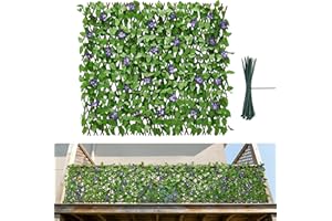 VEVOR Expandable Fence Privacy Screen, 25.5 x 122 in Expand Artificial Plant Wall, Realistic Artificial Ivy Panel with 50 Zip