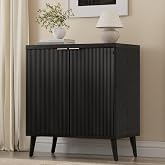 Homleke Fluted Buffet Cabinet with Storage, Modern Sideboard Cabinet | Double Doors, Adjustable Shelf, Accent Buffet Table for Kitchen, Dining Room, Living Room, Entryway &amp; Hallway, Black