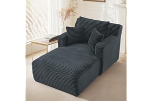 VEPXXP 65.4" Chaise Lounge Chair Indoor, Oversized Boneless Couch Comfy Upholstered Sleeper Sofa Bed with 3 Pillows, Corduroy Cloud Reading Chair for Living Room No Assembly Required, Dark Grey